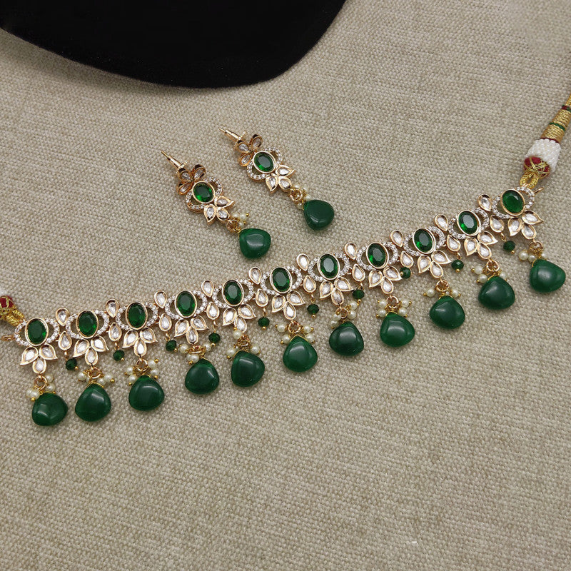 Green coloured Exclusive Kundan Gold Plating Jewellery Necklace set with Earrings!!