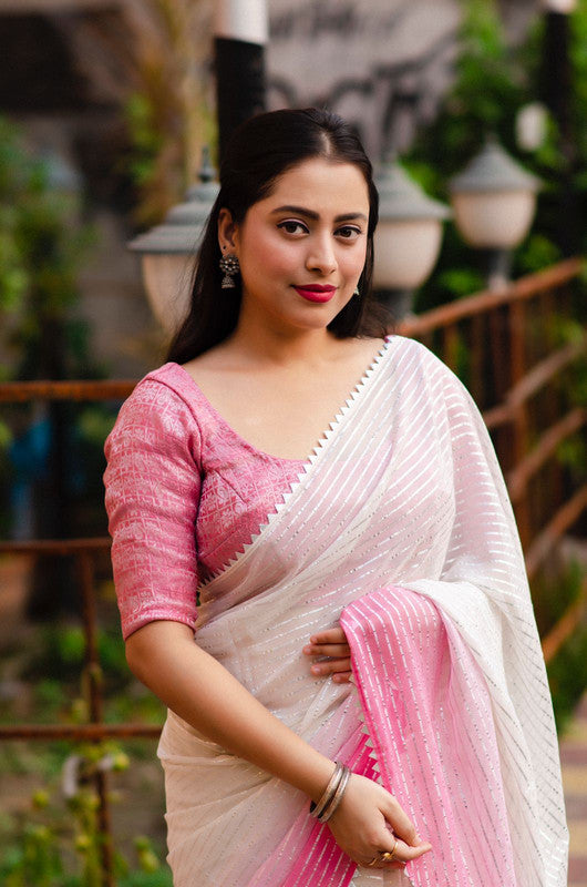 Saree Pastel pink saree with mint green brocade blouse. #pastel #pink #saree  #contrast #blouse | Plain saree, Pink saree, Silk saree blouse designs