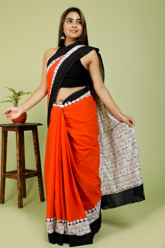 BEAUTIFUL HAND PRINTED MUL COTTON SAREE!!