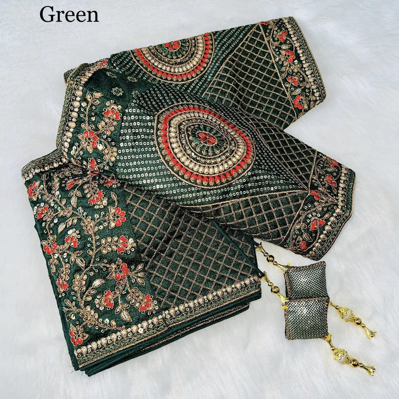Green Coloured Copper Jari Heavy Embroidery Milan Silk Wedding Bridal designer Ready made Blouse!!