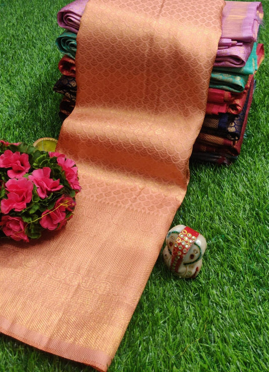 FABULOUS  SOFT SILK FABRIC WITH COPPER JARI AND CONTRAST BORDER &  RICH GRAND PALLU,