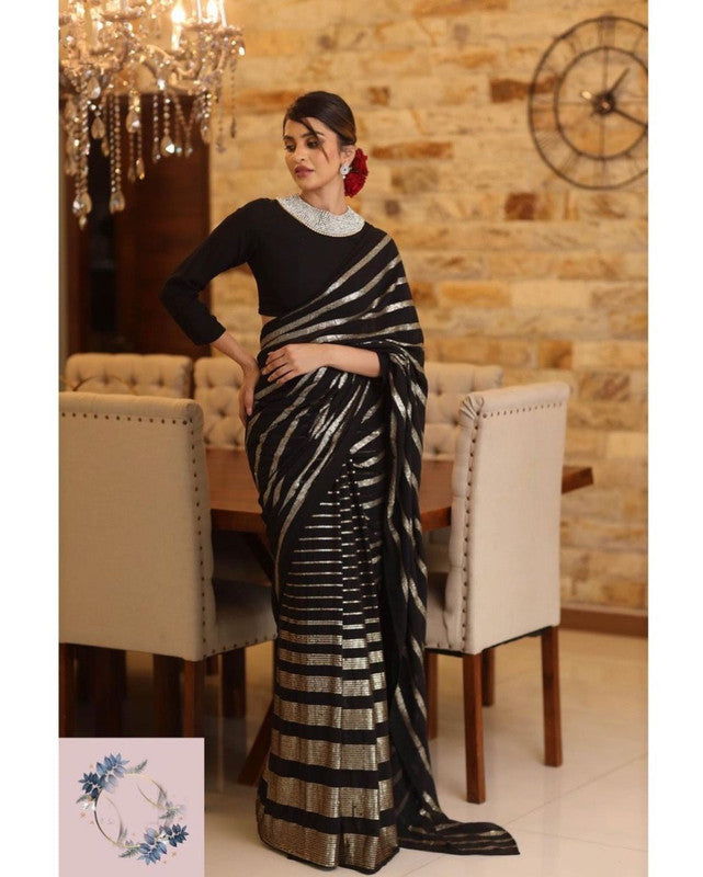 Black Coloured Soft Georgette with Sequence Embroidery Work Women Party wear Designer Soft Georgette Saree with Blouse!!