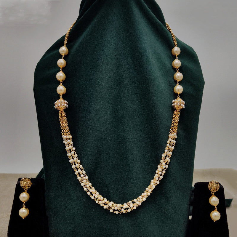 White Exclusive Brass Gold Plating Pearls Mala set with Earrings!!