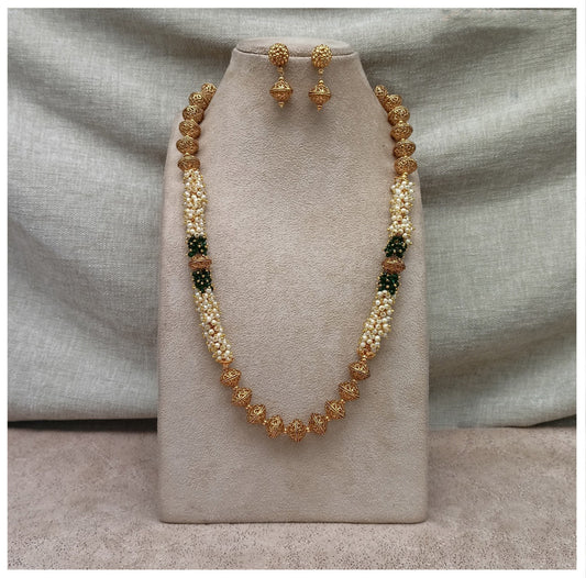 Beautiful Gold & Multi Coloured Premium Quality Pure Brass Gold Plating Long Mala Jewellery set with Earrings!!