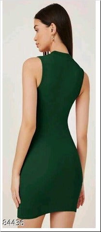 Green Rib Fabric Bodycon Dress FREE SIZE Up to 38Inch