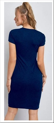 Blue Rib Fabric Bodycon Dress Free Size Up to 38inch