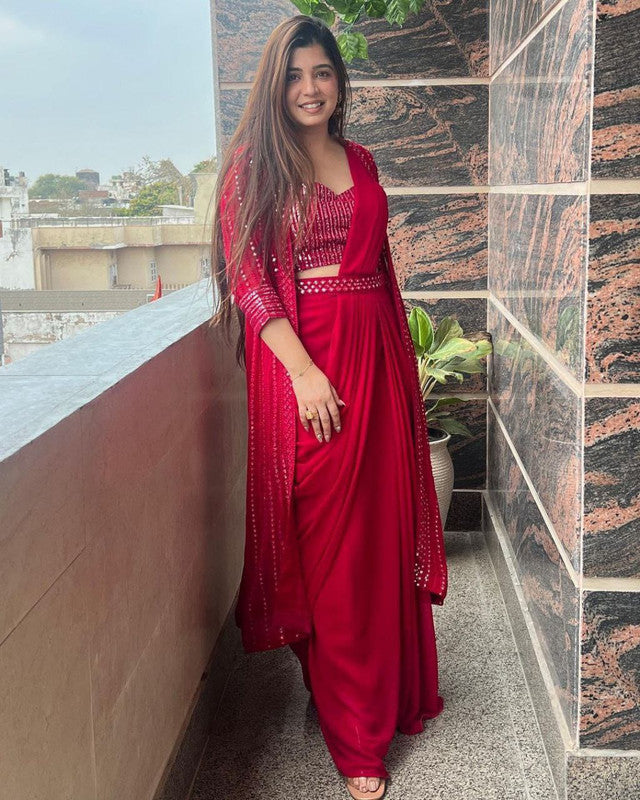 Buy Saree for Women With Blouse Red Color Ruffle Party Wear Designer Saree  Festive Holiday Bollywood Functions Occasion Wedding Wear Trend Online in  India - Etsy