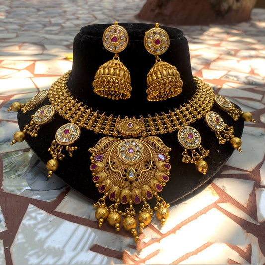 Beautiful Multi & Gold Coloured Premium Quality Pure Copper Gold & Rajwadi Plating Necklace set with earrings for Women!!