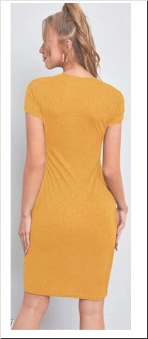Yellow Rib Fabric Bodycon Dress Free Size Up to 38inch