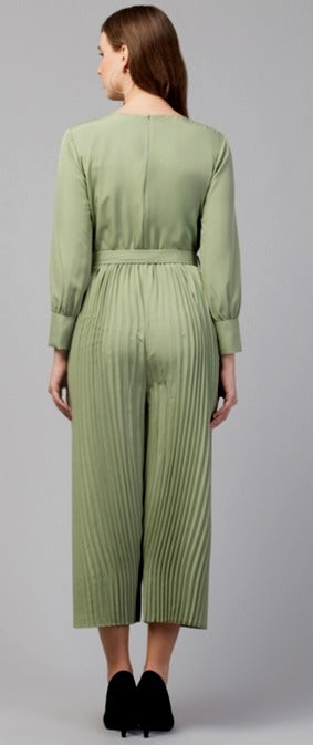 Designer Olive Pleating  American Crepe Embellished Jumpsuit