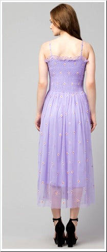 Purple Fit and Flare Embellished Net Dress  FREE SIZE( Up to L 38 size)