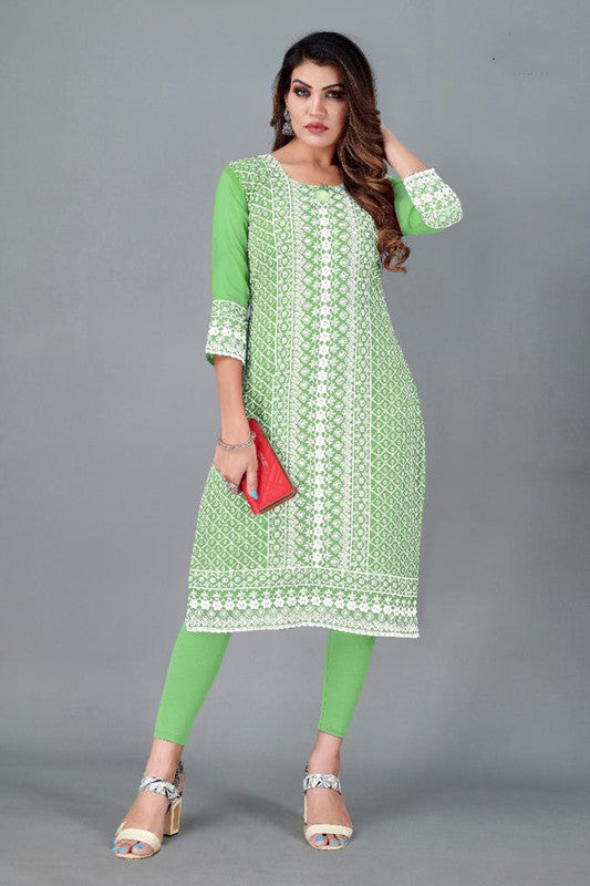 LIGHT GREEN HEAVY GORGETTE WITH SIFLI WORK PARTY WEAR KURTI!!