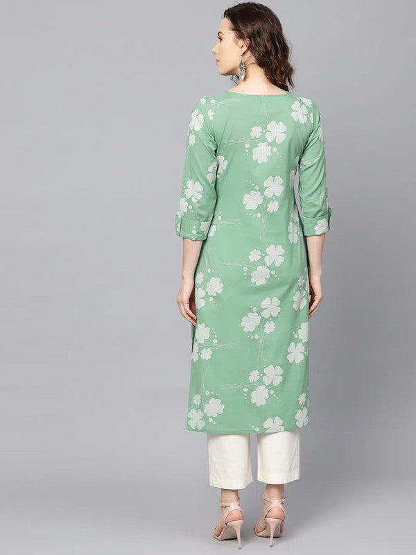 Green & White Coloured Pure Cotton with floral printed Women Designer Party wear Straight Line Kurti with Trousers!!