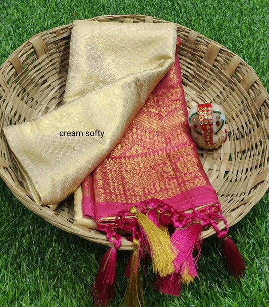 FABULOUS  SOFT SILK FABRIC WITH COPPER JARI AND CONTRAST BORDER &  RICH GRAND PALLU,