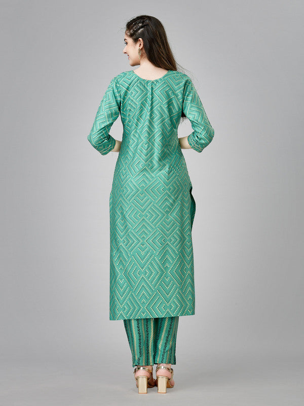 Pista Green & Multi Coloured Heavy Rayon with Embroidery Work & Printed 3/4 Sleeves Round Neck Women Designer Party wear Kurti with Pant!!