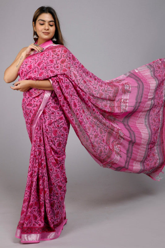 EXCLUSIVE HAND BLOCK  PRINTED LINEN SAREE!!