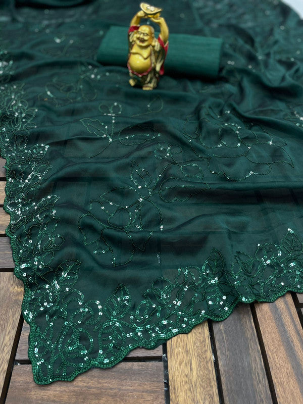 Green Coloured Rangoli silk with Beautiful Sequence Work with Cut work Women Party wear Silk Saree with Blouse!!