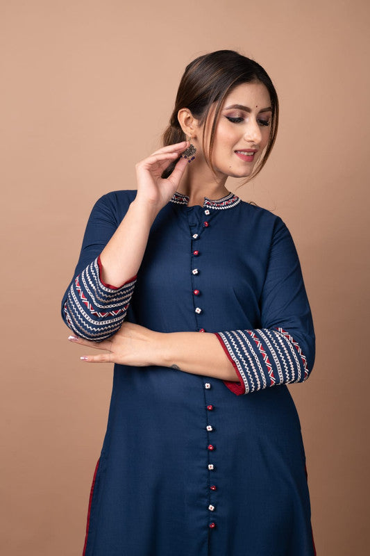 Full embroidered kurti with embroidered buttons combined with embroidered pants-Roys3694