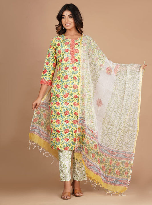 Designer Fully Stitched Suits with Bottom and Kota Doria with Jari Dupatta