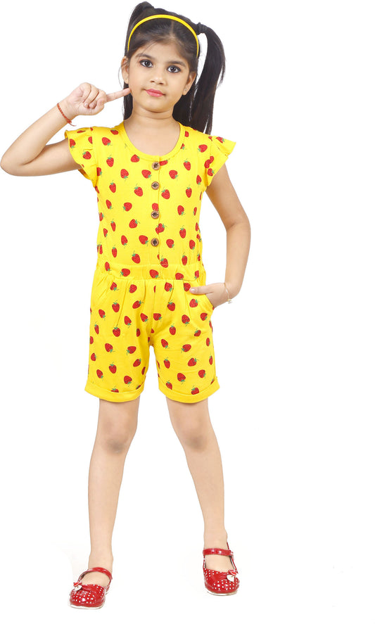 Yellow Coloured Cotton Girls  Daily wear Jumpsuit!!