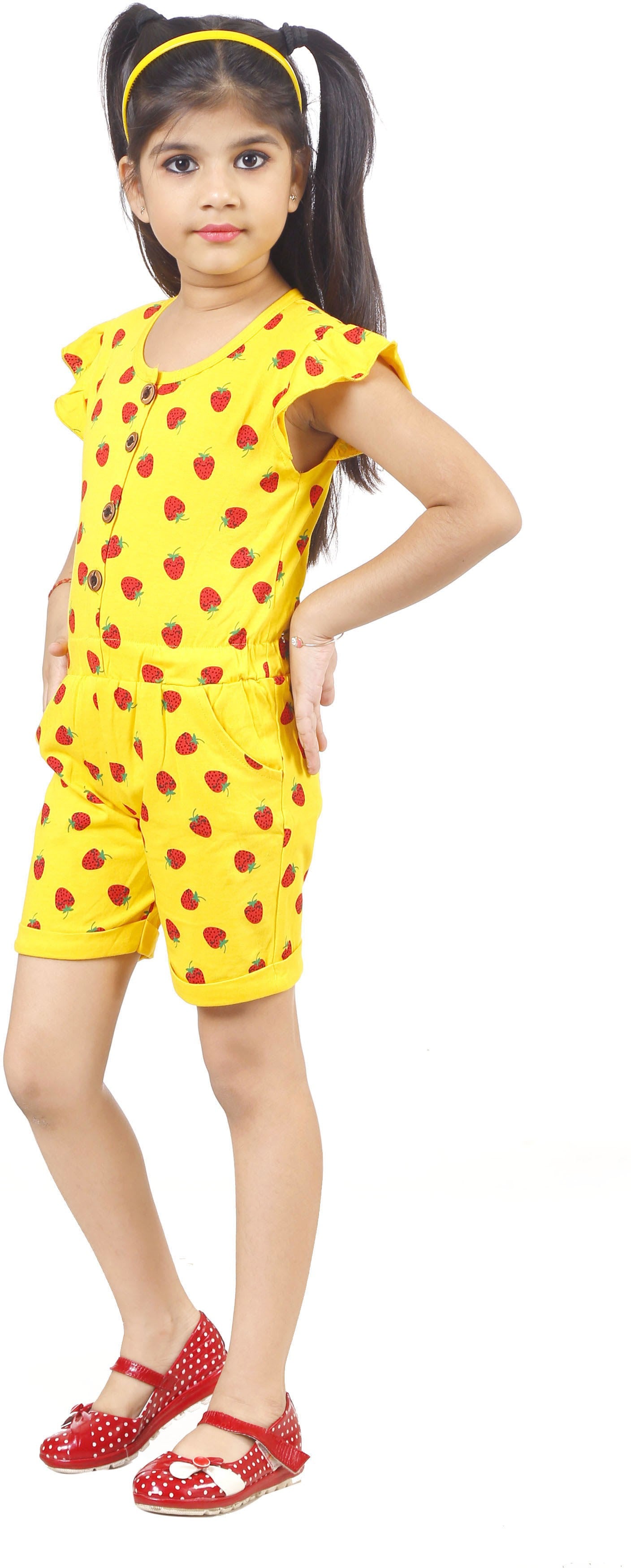 Yellow Coloured Cotton Girls  Daily wear Jumpsuit!!