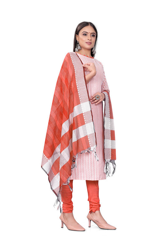 Orange Coloured Banarasi Jaquard with Print Women Party/Casual wear Dress Material Suit- Top with Bottom & Dupatta!!