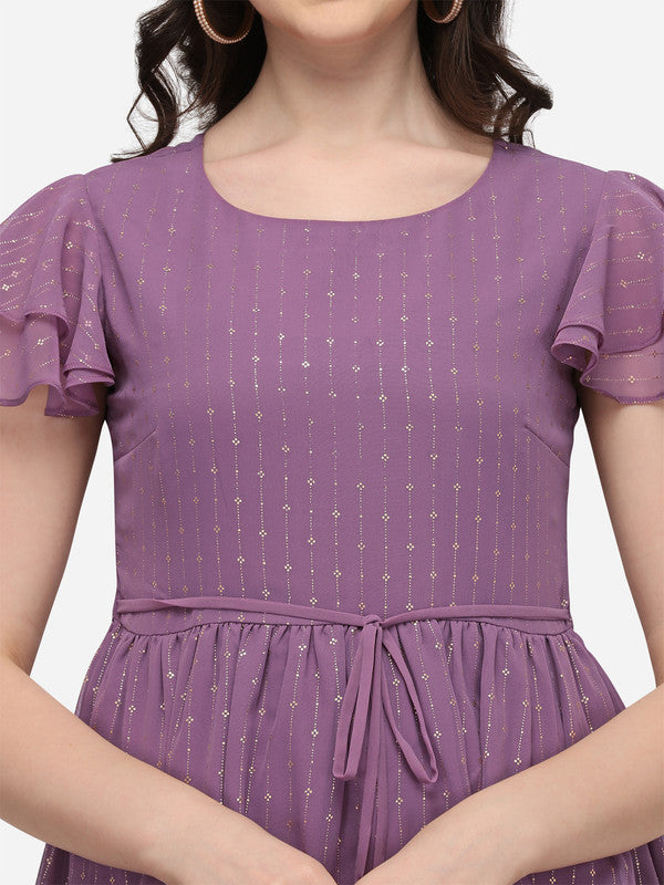 Lavender Coloured Designer Round Neck Georgette Short Top!!