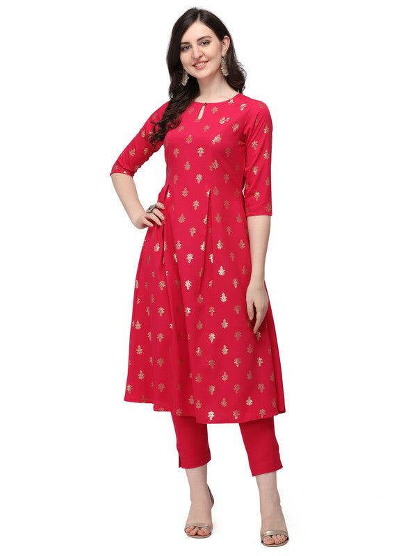 Pink Coloured Designer Printed Crepe/Georgette Kurti with Pant & Dupatta!!