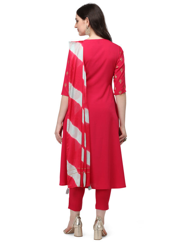 Pink Coloured Designer Printed Crepe/Georgette Kurti with Pant & Dupatta!!