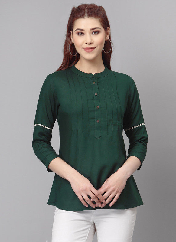 Bottle Green Coloured Premium Rayon Dyed 3/4 Sleeves Round Neck Women Party/Daily wear Western Top!!