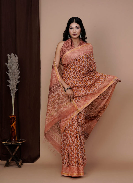 Designer Hand Block Print Chanderi Silk Saree