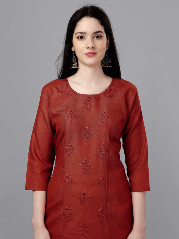 Maroon Coloured Pure Cotton with Embroidery work Women Designer Daily wear Kurti!!