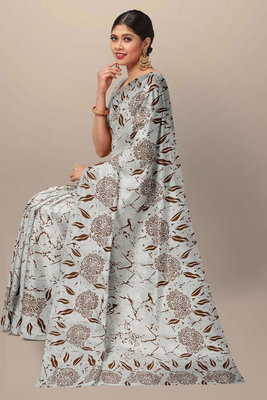 Off White & Brown Coloured Premium Mul Mul Cotton Beautiful Hand Block printed Women Daily/Party wear Saree with Blouse!!