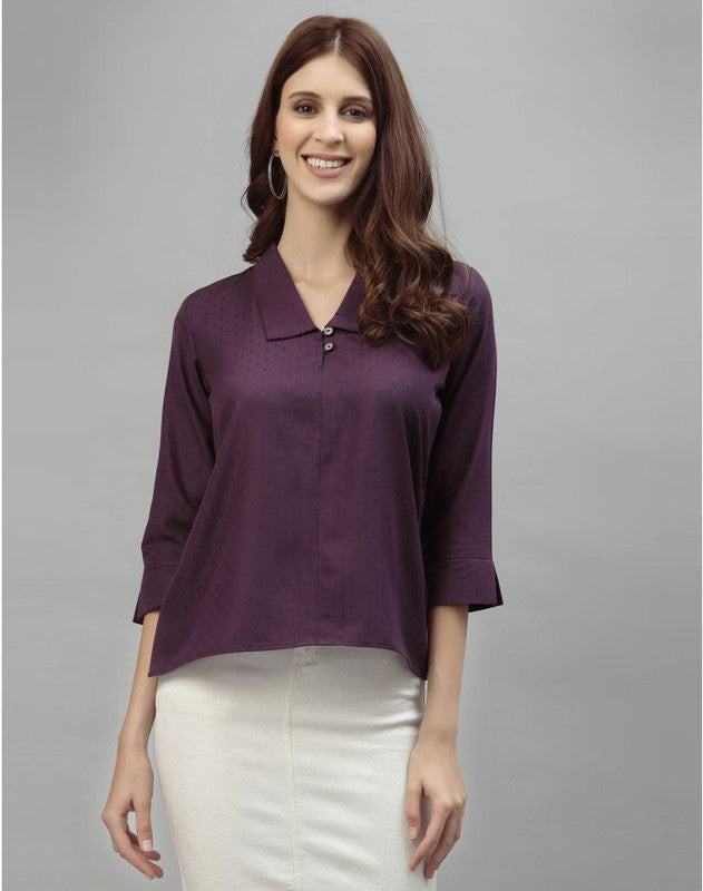 Dark Purple Coloured Premium Rayon Dobby Collar Neck 3/4 Sleeves Women Party wear Western Top!!