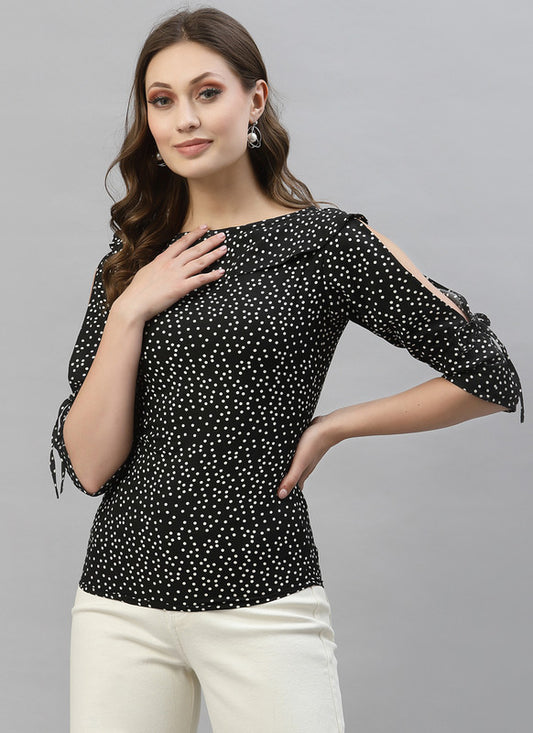 Black Coloured Premium Summer Cool Mill Printed Cold Shoulders 3/4 Sleeves Women Party wear Western Top!!