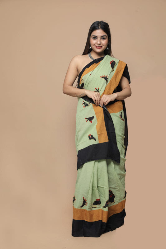 NEW HAND PRINTED MUL COTTON SAREE