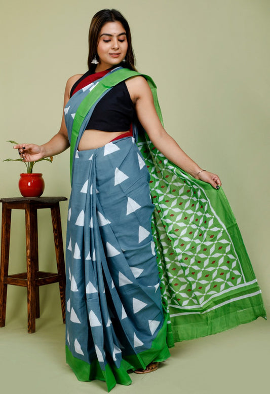 BEAUTIFUL HAND PRINTED MUL COTTON SAREE!!