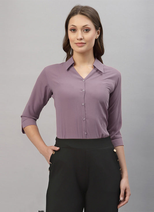 Lavender Coloured Premium Polyester Viscose Blend Collar Neck Solid 3/4 Sleeves Women Daily wear Shirt Top!!