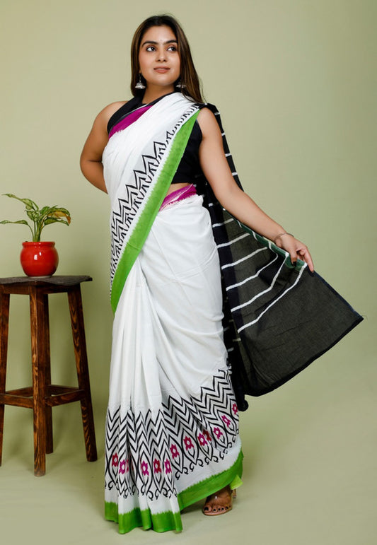 BEAUTIFUL HAND PRINTED MUL COTTON SAREE!!