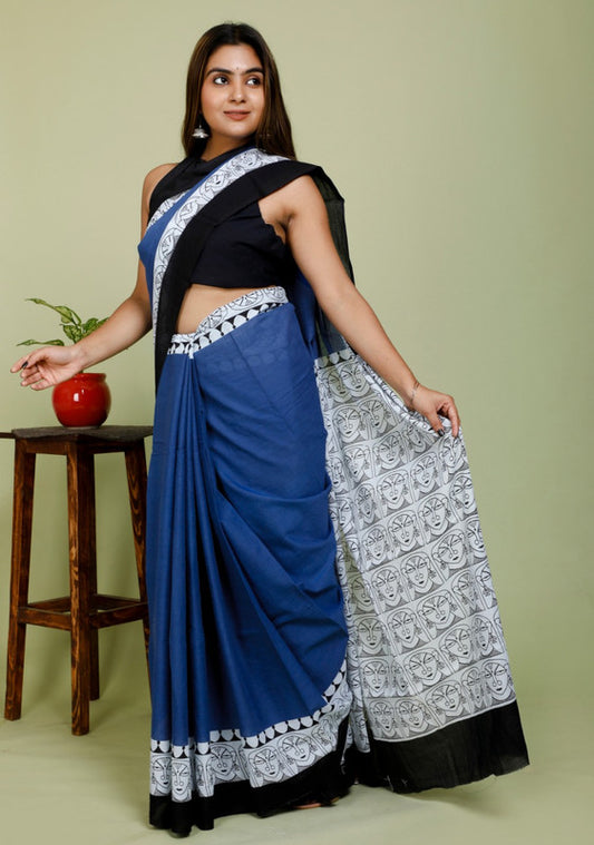 BEAUTIFUL HAND PRINTED MUL COTTON SAREE!!