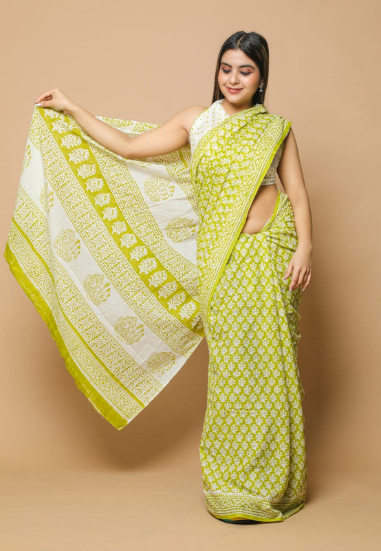 NEW HAND PRINTED MUL COTTON SAREE