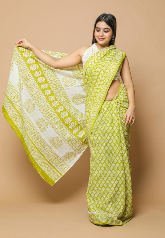 NEW HAND PRINTED MUL COTTON SAREE