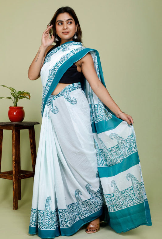 BEAUTIFUL HAND PRINTED MUL COTTON SAREE!!