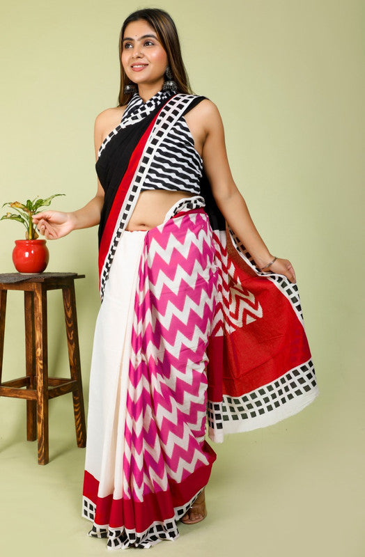 BEAUTIFUL HAND PRINTED MUL COTTON SAREE!!