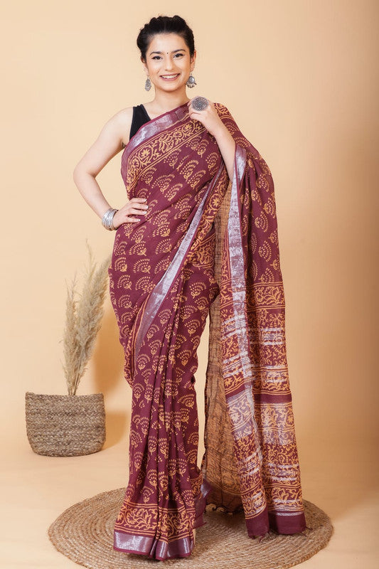 Beautiful Designer Linen  Saree