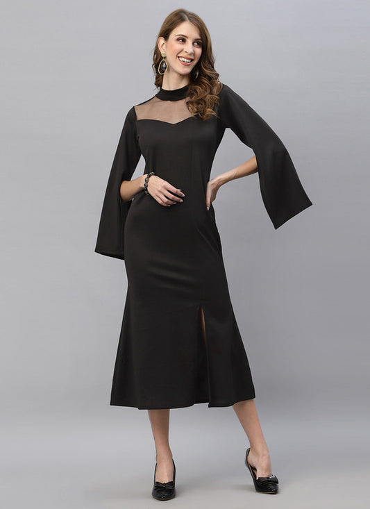 Black Coloured Premium Lycra Net Knitted Dyed Short Sleeves Women Party wear Western Dress!!