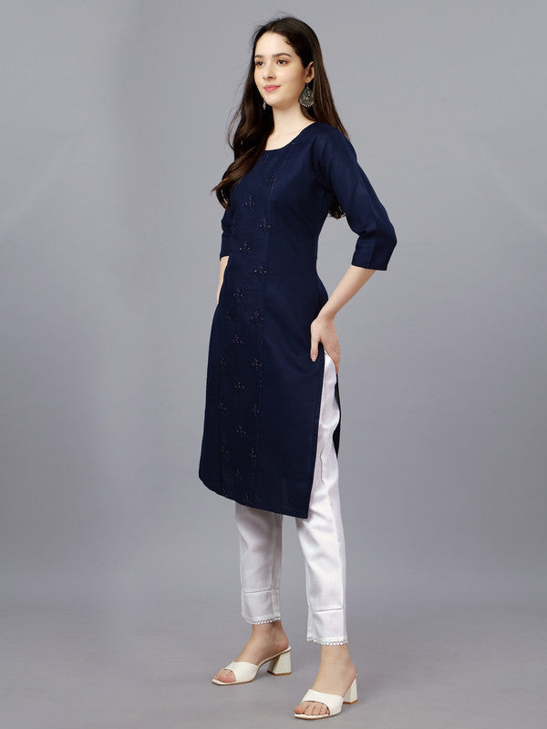 Navy Blue Coloured Pure Cotton with Embroidery work Women Designer Daily wear Kurti!!