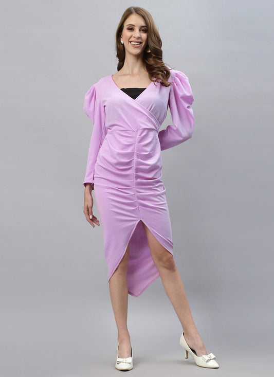 Lavender Coloured Premium Lycra Knitted Dyed Full Sleeves Women Party wear Western Dress!!