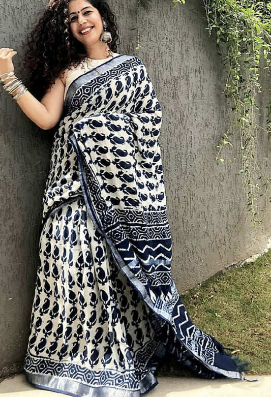 Beautiful Designer Linen  Saree