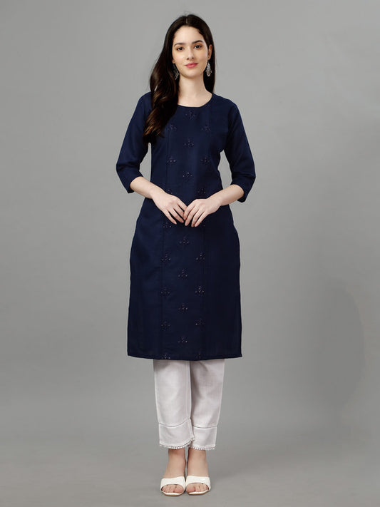 Navy Blue Coloured Pure Cotton with Embroidery work Women Designer Daily wear Kurti!!